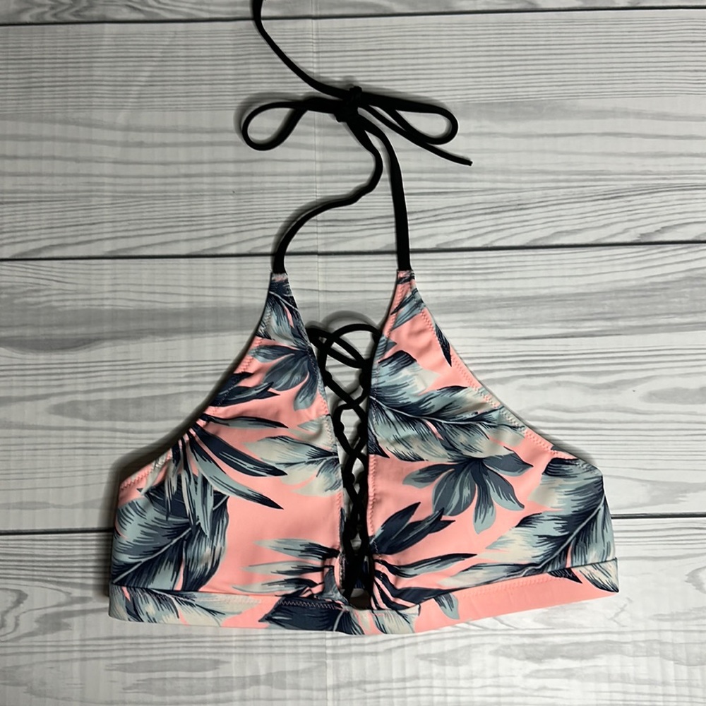 PINK Victoria's Secret Pink and Blue Leaf Bikini Top